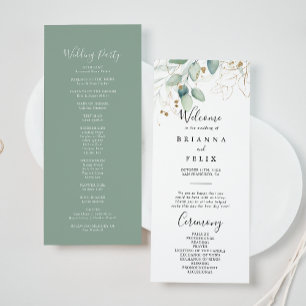 Gold Eucalyptus Calligraphy Wedding  Programme