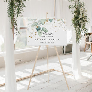 Gold Eucalyptus Calligraphy Wedding Welcome Sign