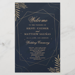 Gold Eucalyptus Geometric Wedding Program Card