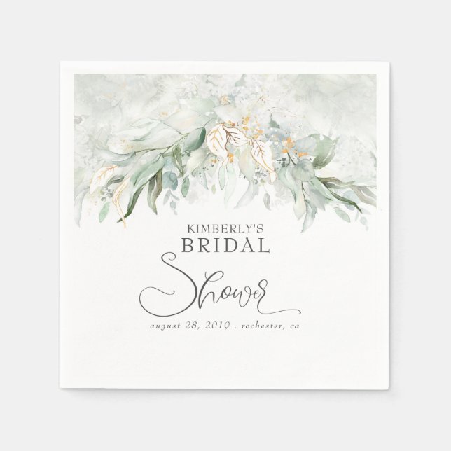 Gold Eucalyptus Greenery Boho Bridal Shower Napkin (Front)