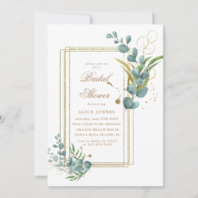 gold eucalyptus greenery bridal shower  Invitation (Front)