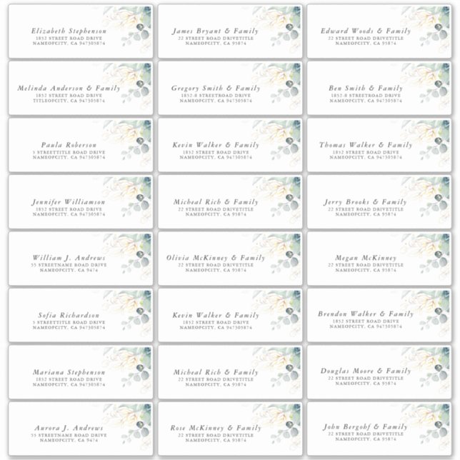Gold Eucalyptus Greenery Individual Address Labels (Front)