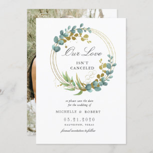 gold eucalyptus greenery Photo Save The Date Invitation
