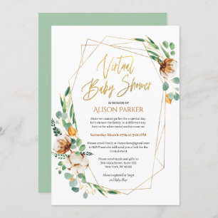 Gold Eucalyptus Greenery Virtual Baby Shower Invitation