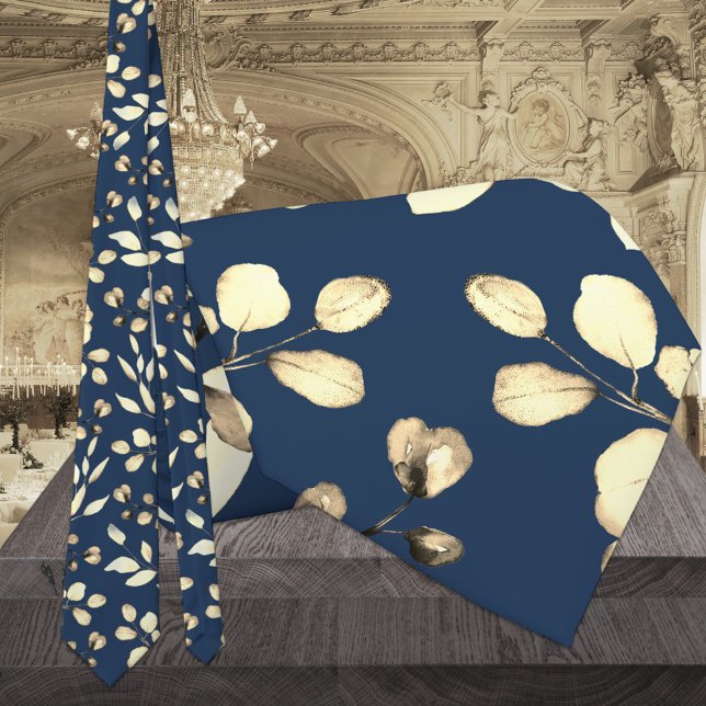 Gold Eucalyptus Greenery Wedding Navy Neck Tie (Creator Uploaded)