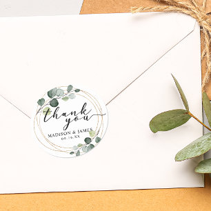 Gold Eucalyptus Greenery Wedding Thank You Classic Round Sticker