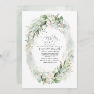 Gold Eucalyptus Greenery Wreath Boho Birthday Invitation