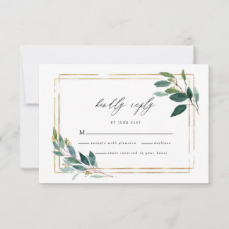 Gold Eucalyptus Leaf Wedding RSVP Card