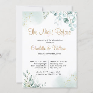 Gold Eucalyptus Leaves Greenery Rehearsal Dinner Invitation