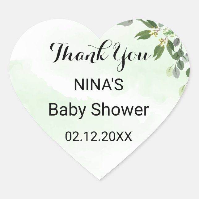 Gold Eucalyptus Leaves Greenery Thank You Round Heart Sticker (Front)