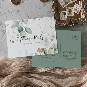 Gold Eucalyptus Menu Choice RSVP Postcard
