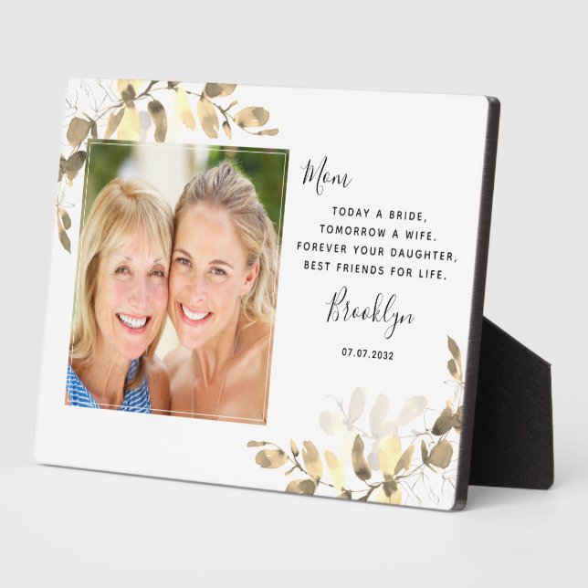 Gold Eucalyptus Mother of the Bride Photo Plaque (Side)