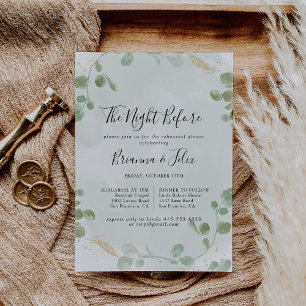 Gold Eucalyptus Night Before Rehearsal Dinner Invitation