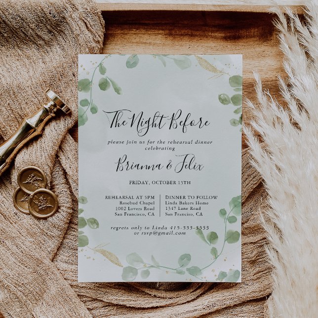Gold Eucalyptus Night Before Rehearsal Dinner  Invitation (Creator Uploaded)