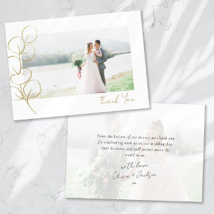 Gold Eucalyptus Photo Wedding Thank You Card