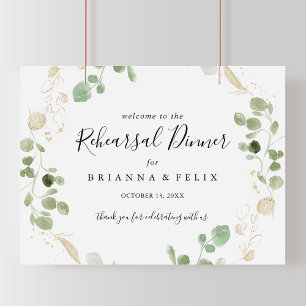 Gold Eucalyptus Rehearsal Dinner Welcome Sign