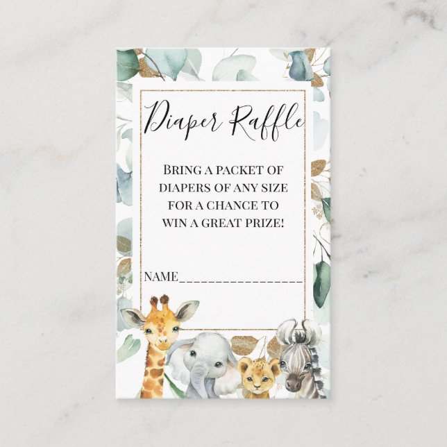 Gold Eucalyptus Safari Diaper Raffle Insert (Front)