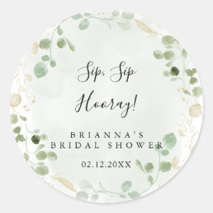Gold Eucalyptus Sip Sip Hooray Bridal Shower  Classic Round Sticker