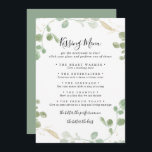 Gold Eucalyptus Wedding Kissing Menu Game Card<br><div class="desc">This gold eucalyptus wedding kissing menu game card is perfect for a rustic wedding reception. The design features watercolor eucalyptus green foliage with gold confetti.</div>