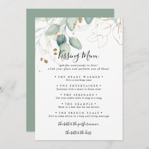 Gold Eucalyptus Wedding Kissing Menu Game Card