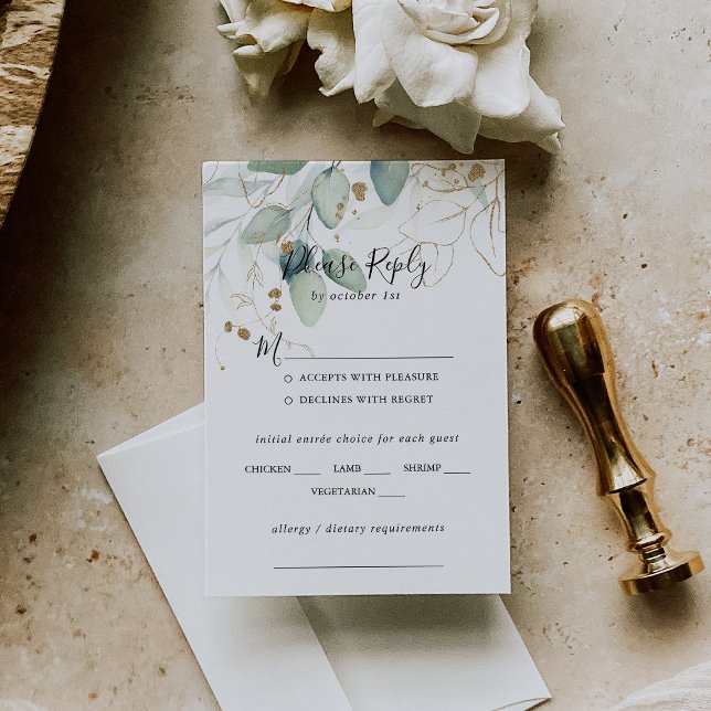 Gold Eucalyptus Wedding Menu Choice RSVP (Creator Uploaded)