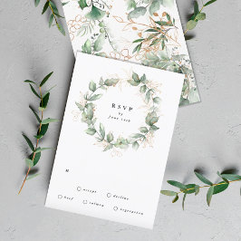 Gold Eucalyptus Wedding Wreath Greenery Moss Sages RSVP Card