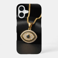 Gold Evil Eye Necklace on Black Silk Fabric