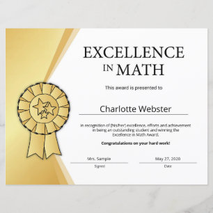 Gold Excellence in Math Certificate Award