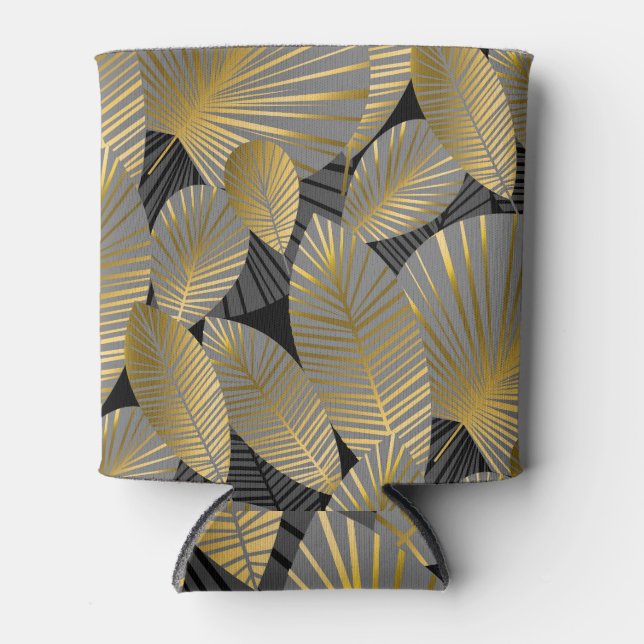 Gold exotic leaves, elegant seamless pattern. can cooler (Front)