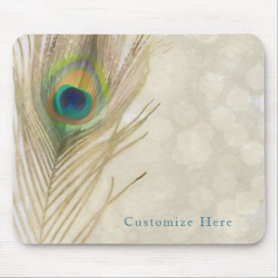 Gold Exotic Peacock Feather Glam Elegant Chic Mouse Pad