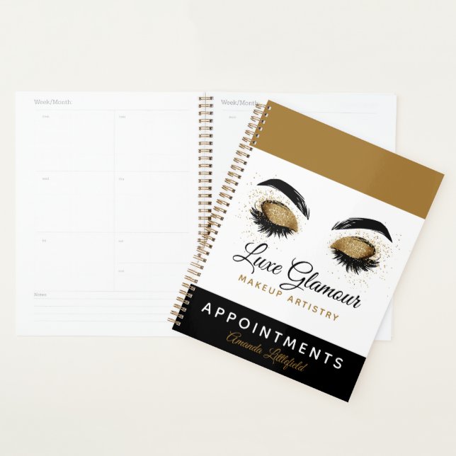 Gold Eye Lashes Brows Makeup Artist Appointments Planner (Display)