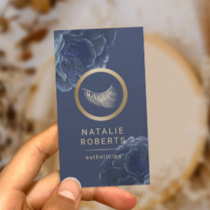 Gold Eyelash Blue Floral Makeup Artist Aestheticia Business Card