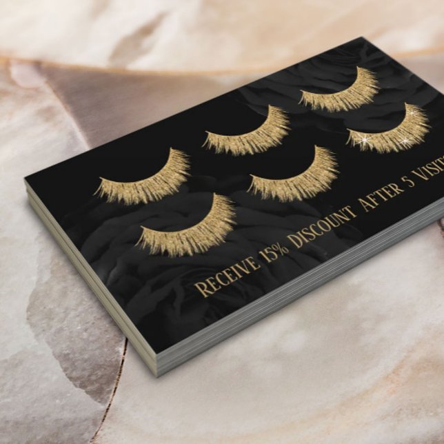 Gold Eyelash Extensions Lash Bar Black Floral Loyalty Card (Creator Uploaded)
