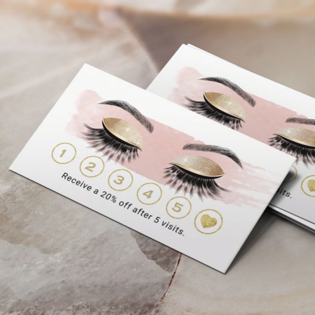 Gold Eyelash Makeup Artist Blush Pink Loyalty Card (Creator Uploaded)