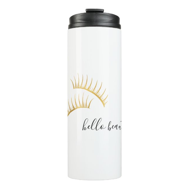 Gold Eyelashes Hello Beautiful Thermal Tumbler (Front)