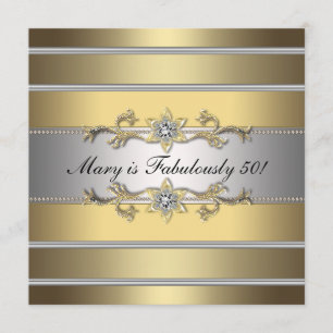 Gold Fabulous 50 Womans 50th Birthday Party Invitation
