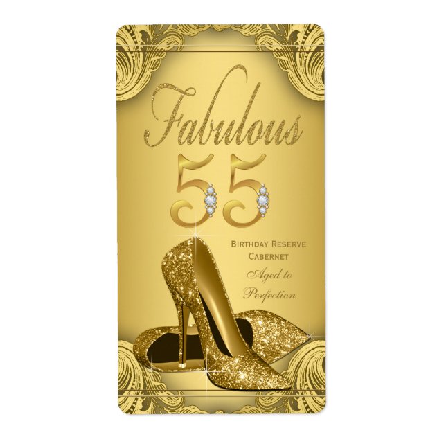 Gold Fabulous 55 Wine Bottle Labels (Front)