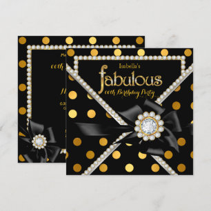 Gold Fabulous Birthday Party Black Gold Polka Dots Invitation