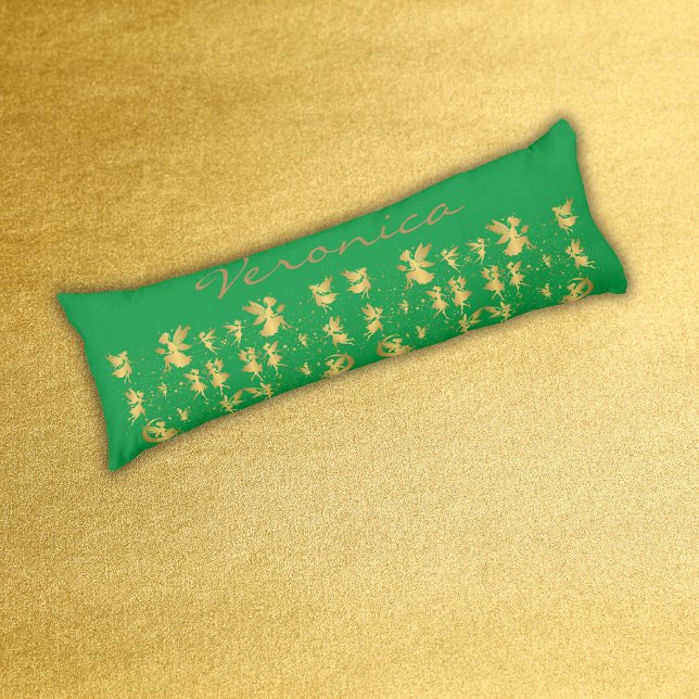 Gold Fairies with Pixie Dust on Green Monogram | Body Cushion (Creator Uploaded)