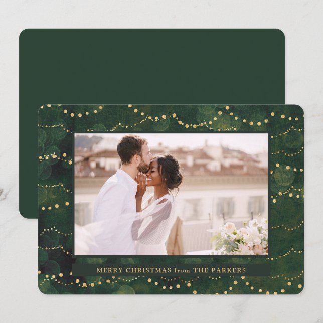 Gold Fairy Lights | Elegant One Photo Christmas Holiday Card (Front/Back)