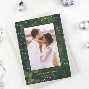 Gold Fairy Lights   Elegant One Photo Holiday Card