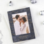 Gold Fairy Lights | Elegant One Photo Holiday Card<br><div class="desc">This modern card features a rich,  dark blue background with elegant faux gold fairy lights,  and your favorite personal photo in the center.</div>