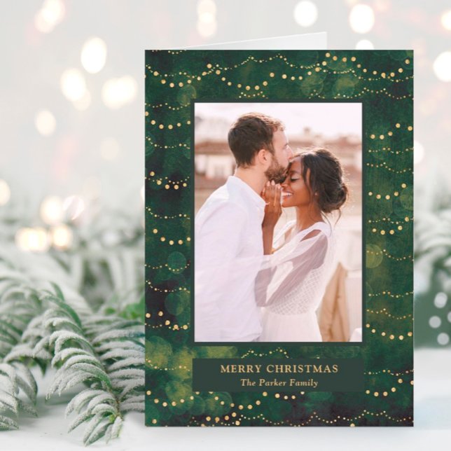 Gold Fairy Lights | Elegant One Photo Holiday Card (Creator Uploaded)