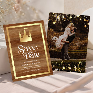 Gold Fairytale Castle Prince Princess Wedding Save The Date