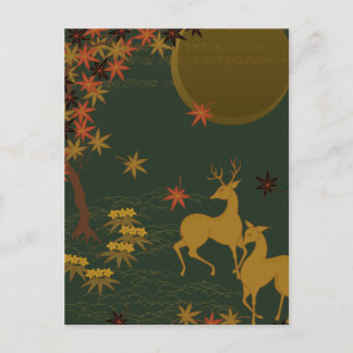 Gold Fall Moon Rustic Forest Nature Deer Holiday Postcard