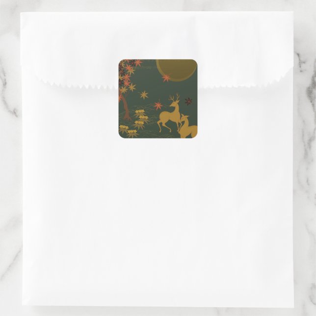 Gold Fall Moon Rustic Forest Nature Deer Square Sticker (Bag)