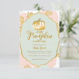 Gold Fall Pumpkin Baby shower invitation