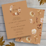 Gold Fall Terracotta Monogram Wreath Wedding Invitation<br><div class="desc">Gold Fall Terracotta Monogram Wreath Wedding Invitation. This elegant and rustic wedding invitation features hand-painted watercolor burnt orange and terracotta leaves, cream and beige dahlias, and beautiful rust-coloured roses perfect for a fall or autumn wedding! The back of the invite has a beautiful leaf and floral pattern on a muted...</div>