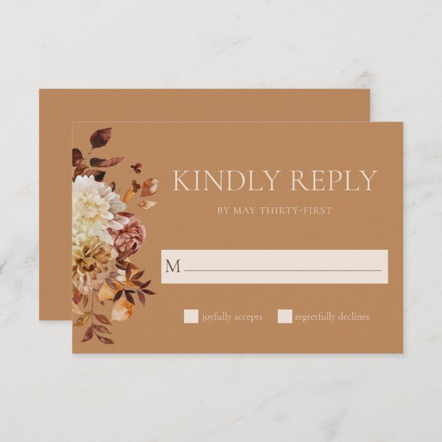 Gold Fall Terracotta Watercolor Floral Wedding RSVP Card (Front/Back)