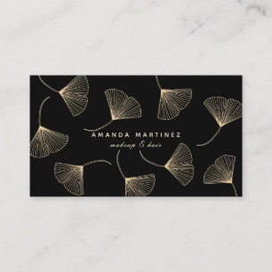 Gold Falling Ginkgo Leaves Black Loyalty Card
